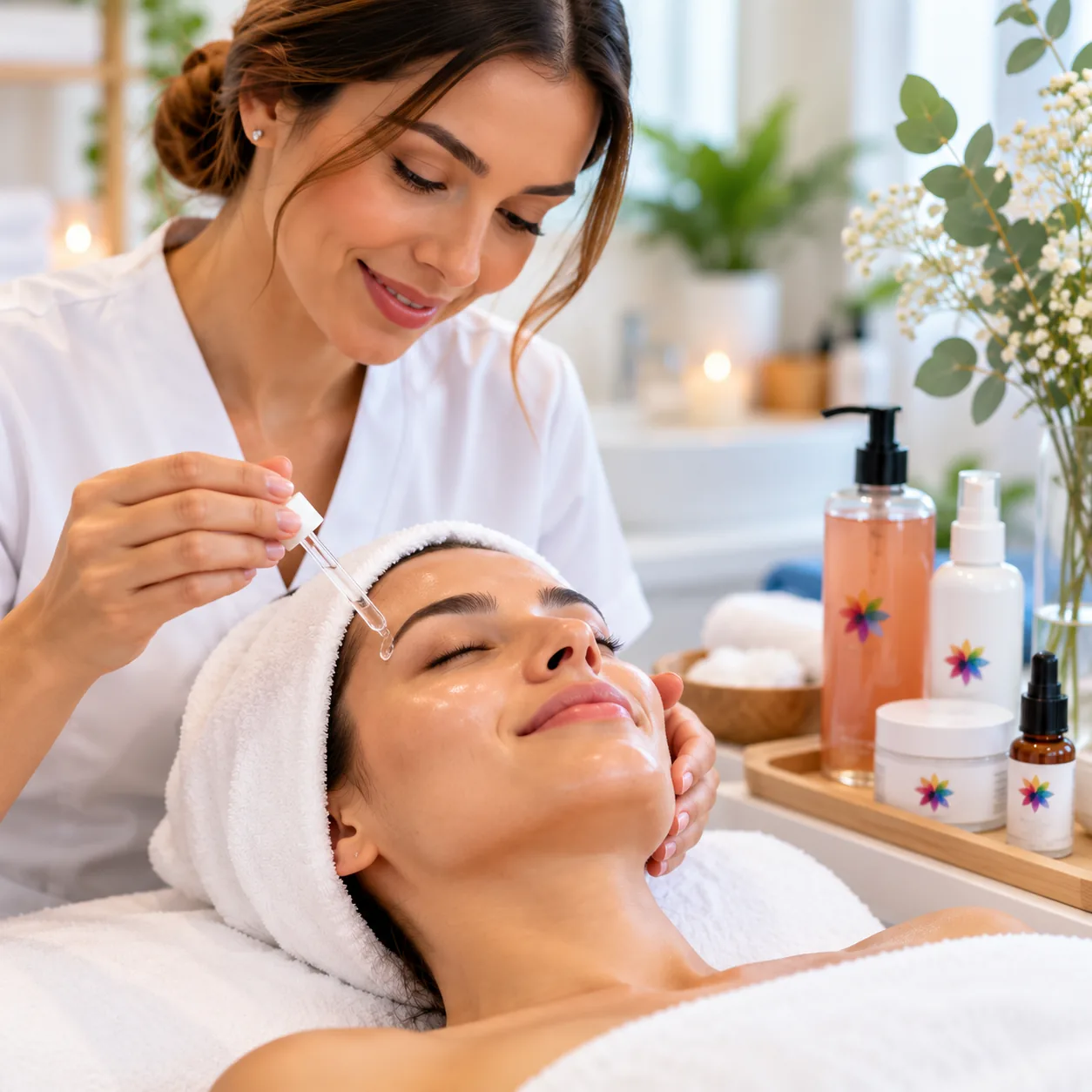 Aplicación de sérum con gotero durante un tratamiento facial